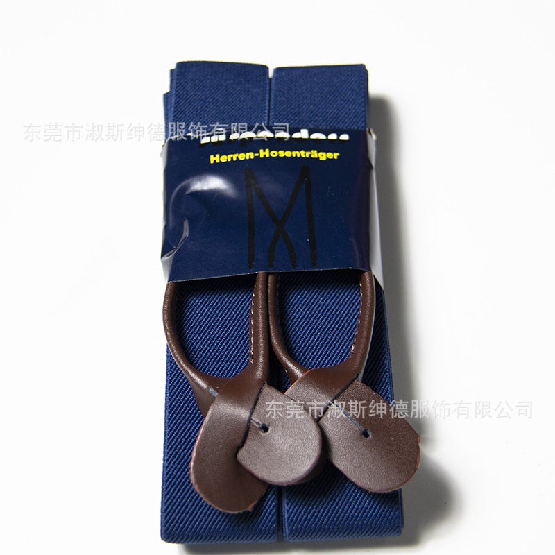 Leather Suspenders for Men 32 Colors Button-End Water Blue 