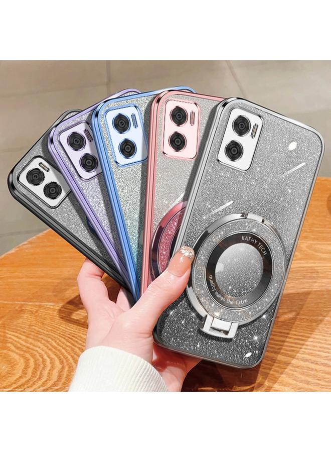 S-TOP Case For Motorola Moto E22 / E22i Plated Gradient Glitter Round Holder TPU Phone Case - Image 2