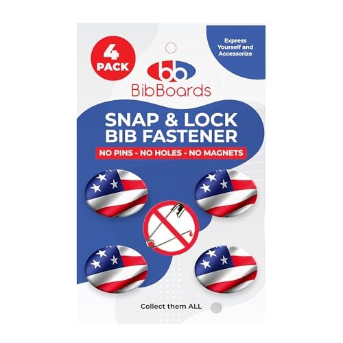 BibBoards bibSNAPS Race Bib Clips - Safety Lock Fasteners - Secures Running, Marathon, Cycling and Event Number, Non Magnetic, Easy to Use, Soft & Reusable - Replacement for Pins & Magnets - USA Flag (4pcs) - Image 1