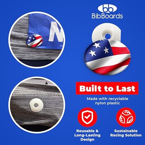 BibBoards bibSNAPS Race Bib Clips - Safety Lock Fasteners - Secures Running, Marathon, Cycling and Event Number, Non Magnetic, Easy to Use, Soft & Reusable - Replacement for Pins & Magnets - USA Flag (4pcs) - Image 5