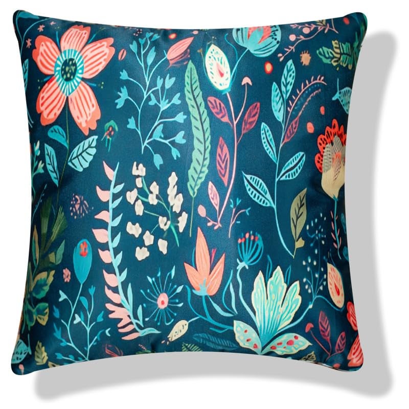 Vendola Decorative Satin 250TC Sofa Cushion Pillow Covers, Multicolor, Set of 5 Floral Cushion Covers(Foliso,24x24 Inches) - Image 3