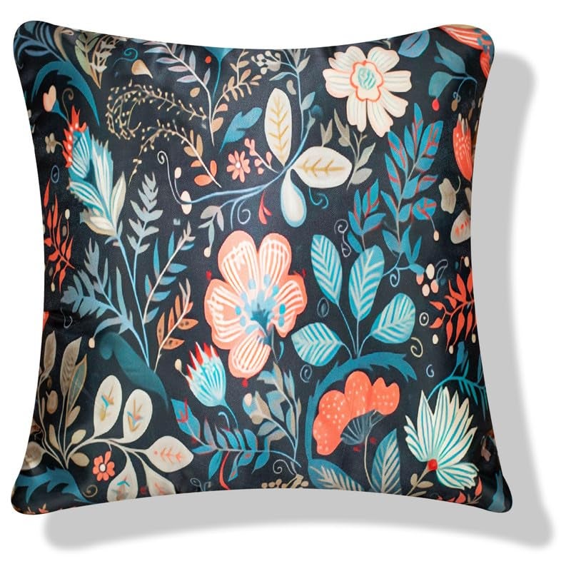 Vendola Decorative Satin 250TC Sofa Cushion Pillow Covers, Multicolor, Set of 5 Floral Cushion Covers(Foliso,24x24 Inches) - Image 2