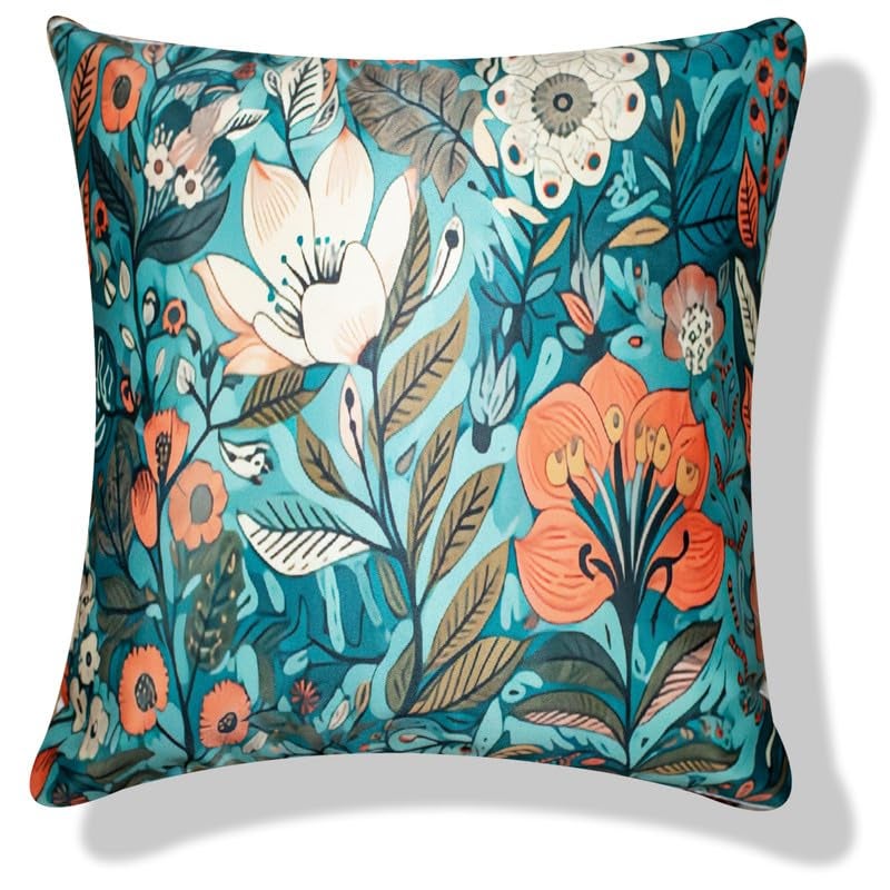 Vendola Decorative Satin 250TC Sofa Cushion Pillow Covers, Multicolor, Set of 5 Floral Cushion Covers(Foliso,24x24 Inches) - Image 4