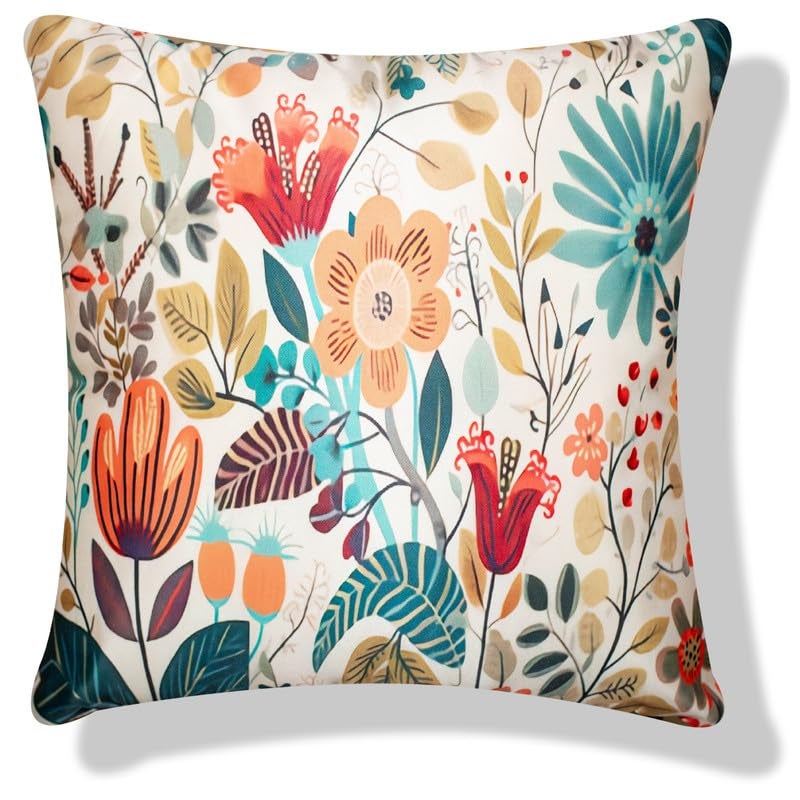 Vendola Decorative Satin 250TC Sofa Cushion Pillow Covers, Multicolor, Set of 5 Floral Cushion Covers(Foliso,24x24 Inches) - Image 5