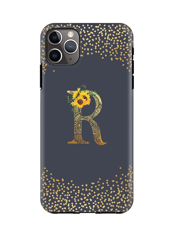 Stylizedd Monogram Tough Cover for Apple iPhone 11 Pro Max Case Custom Initials Letter Floral Mandala Pattern Tough Pro Dual Layer hybrid PC inner TPU protection Alphabet- R (Grey) - Image 1