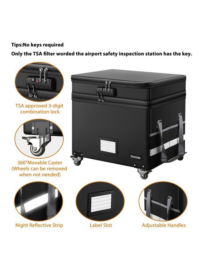 DocSafe File Box with Lock, Multi-Layer Fireproof Document Box with Wheels,Collapsible Rolling File Storage Organizer Box with Pockets,Large Portable Home Office Filing Cabinet for Hanging Folders - Image 5