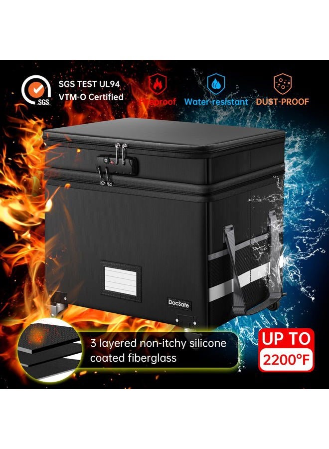 DocSafe File Box with Lock, Multi-Layer Fireproof Document Box with Wheels,Collapsible Rolling File Storage Organizer Box with Pockets,Large Portable Home Office Filing Cabinet for Hanging Folders - Image 4