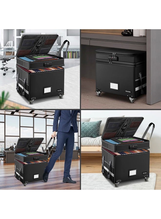 DocSafe File Box with Lock, Multi-Layer Fireproof Document Box with Wheels,Collapsible Rolling File Storage Organizer Box with Pockets,Large Portable Home Office Filing Cabinet for Hanging Folders - Image 3