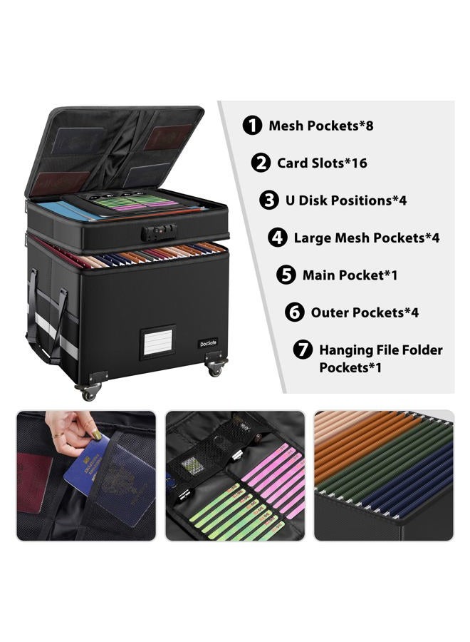 DocSafe File Box with Lock, Multi-Layer Fireproof Document Box with Wheels,Collapsible Rolling File Storage Organizer Box with Pockets,Large Portable Home Office Filing Cabinet for Hanging Folders - Image 2
