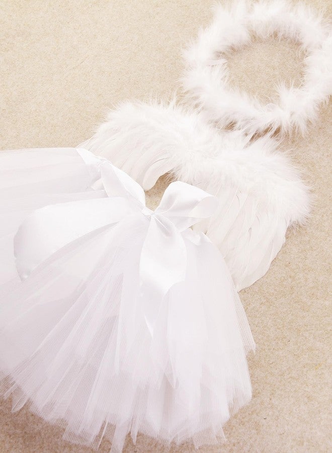 Nishine Baby Tulle Tutu Skirt Dress with Angel Wing Halo Outfit Sets Tutus Cosplay Photo Props (White) - Image 5