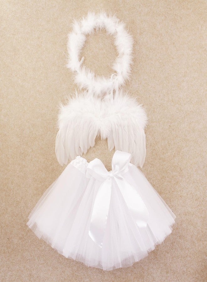 Nishine Baby Tulle Tutu Skirt Dress with Angel Wing Halo Outfit Sets Tutus Cosplay Photo Props (White) - Image 2