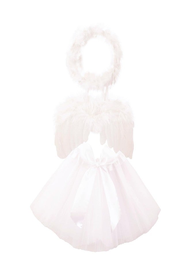 Nishine Baby Tulle Tutu Skirt Dress with Angel Wing Halo Outfit Sets Tutus Cosplay Photo Props (White) - Image 1