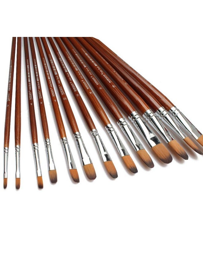 Chrome Long Handle Synthetic Filbert Tip Artist Paint Brushes - 13 Piece Set - Image 2