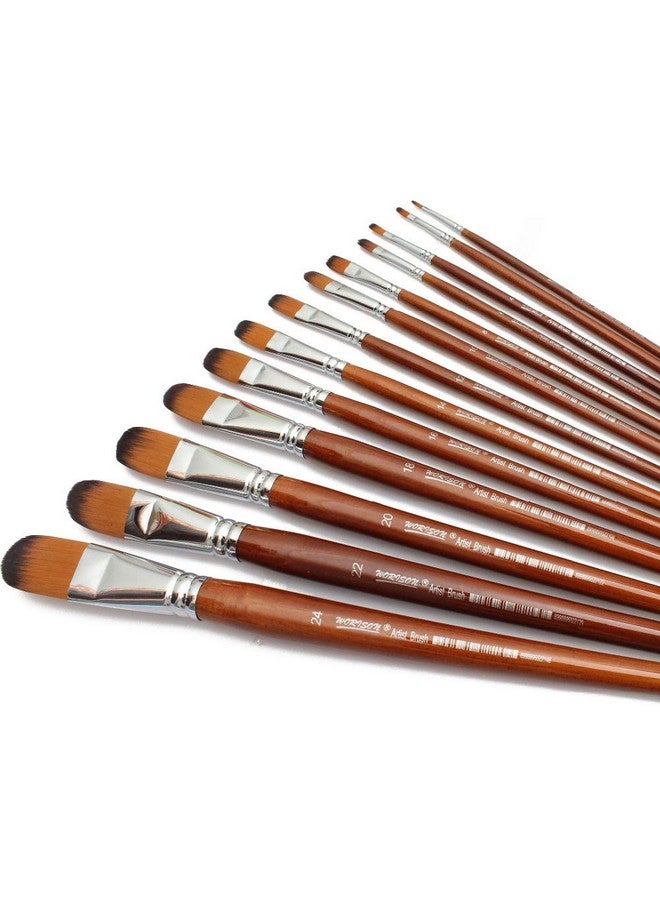 Chrome Long Handle Synthetic Filbert Tip Artist Paint Brushes - 13 Piece Set - Image 3