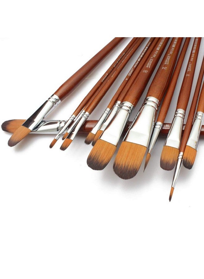 Chrome Long Handle Synthetic Filbert Tip Artist Paint Brushes - 13 Piece Set - Image 5