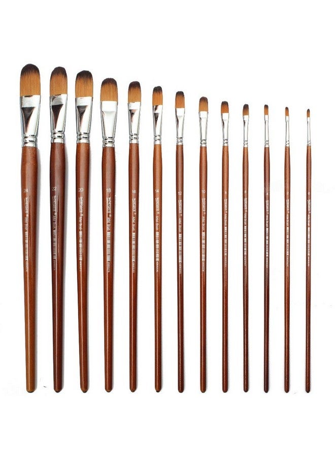 Chrome Long Handle Synthetic Filbert Tip Artist Paint Brushes - 13 Piece Set - Image 1