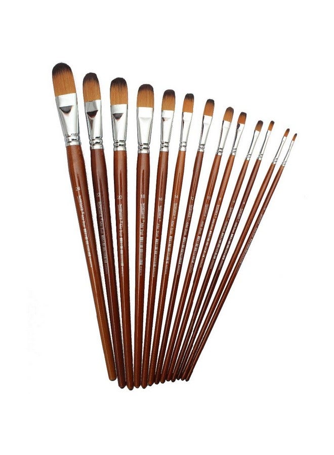 Chrome Long Handle Synthetic Filbert Tip Artist Paint Brushes - 13 Piece Set - Image 4