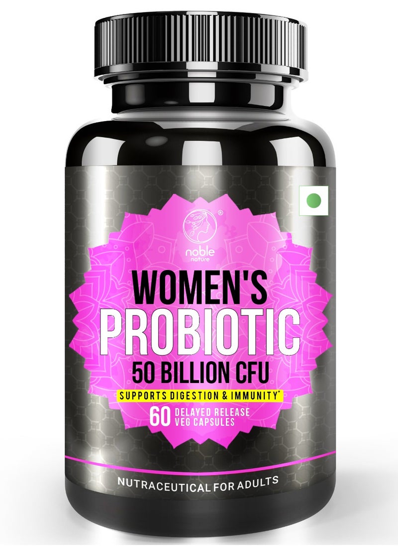 noble nature - Probiotics for Women - PH Balance, Digestive, UT, & Feminine Health - 50 Billion CFU - 6 Unique Strains for Women - Organic Prebiotics, Cranberry Extract - 60 Delayed Release Veg Capsules - Image 1