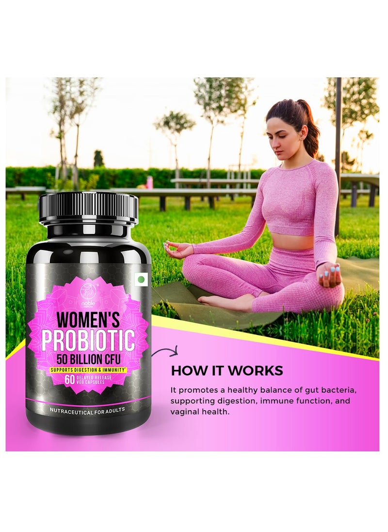 noble nature - Probiotics for Women - PH Balance, Digestive, UT, & Feminine Health - 50 Billion CFU - 6 Unique Strains for Women - Organic Prebiotics, Cranberry Extract - 60 Delayed Release Veg Capsules - Image 1