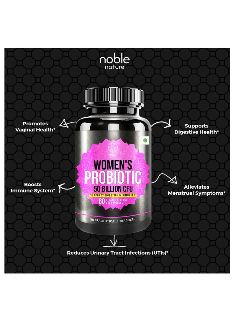 noble nature - Probiotics for Women - PH Balance, Digestive, UT, & Feminine Health - 50 Billion CFU - 6 Unique Strains for Women - Organic Prebiotics, Cranberry Extract - 60 Delayed Release Veg Capsules - Image 1
