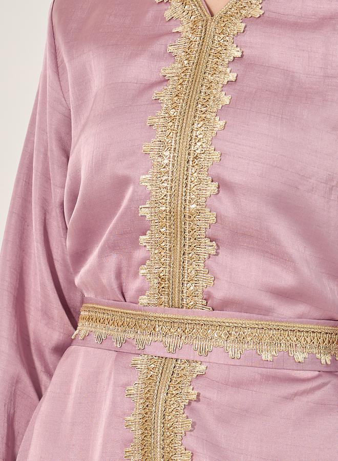 Styli Embroidered V-Neck Belted A-Line Kaftan - Image 5