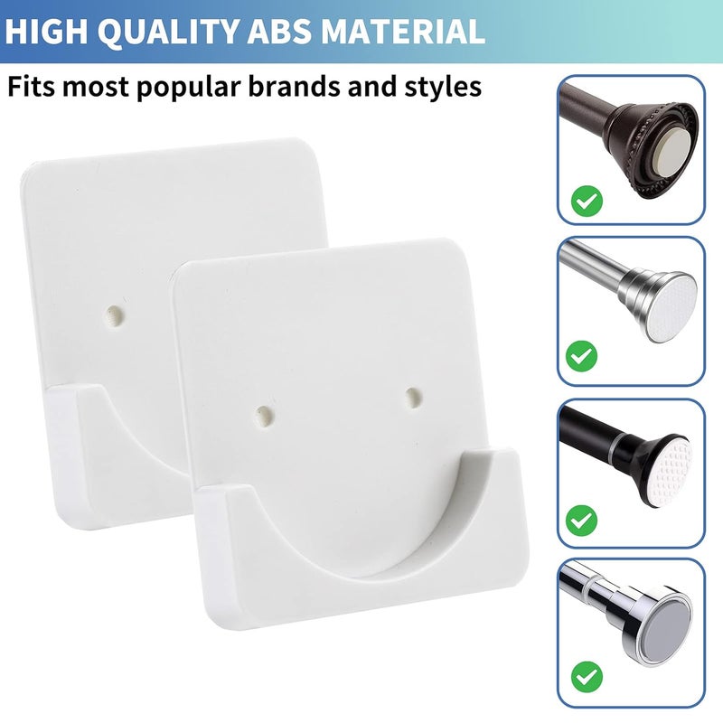 ZOMAO Adhesive Shower Curtain Rod Tension HolderShower Curtain Rod HolderShower Rod Mount Retainer No Drilling Stick On 2 PackShower Curtain Rod Not Included - Image 2