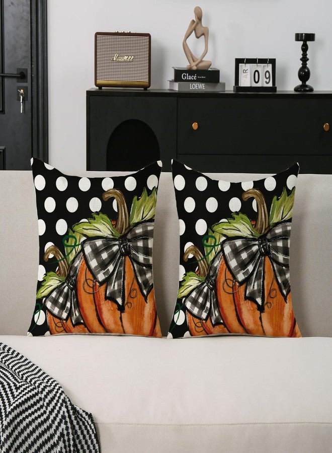 TAJWE Fall Pumpkin Pillow Covers 18x18 Set of 2 Autumn Thanksgiving Farmhouse Dots Outdoor Decorative Cushion Cases for Sofa Couch Home Decorations Black - Image 2