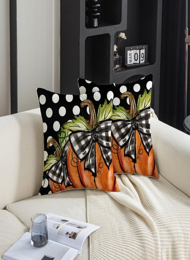 TAJWE Fall Pumpkin Pillow Covers 18x18 Set of 2 Autumn Thanksgiving Farmhouse Dots Outdoor Decorative Cushion Cases for Sofa Couch Home Decorations Black - Image 3
