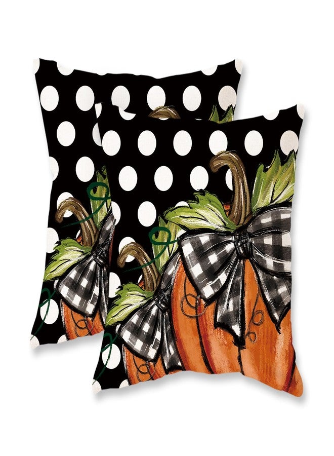 TAJWE Fall Pumpkin Pillow Covers 18x18 Set of 2 Autumn Thanksgiving Farmhouse Dots Outdoor Decorative Cushion Cases for Sofa Couch Home Decorations Black - Image 1