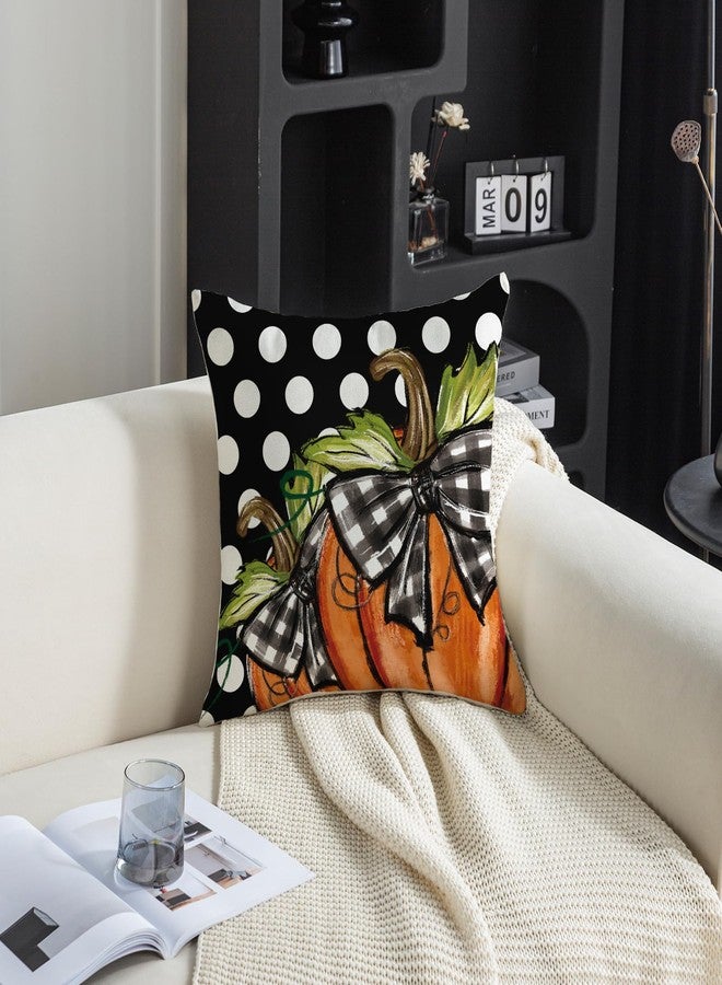 TAJWE Fall Pumpkin Pillow Covers 18x18 Set of 2 Autumn Thanksgiving Farmhouse Dots Outdoor Decorative Cushion Cases for Sofa Couch Home Decorations Black - Image 4