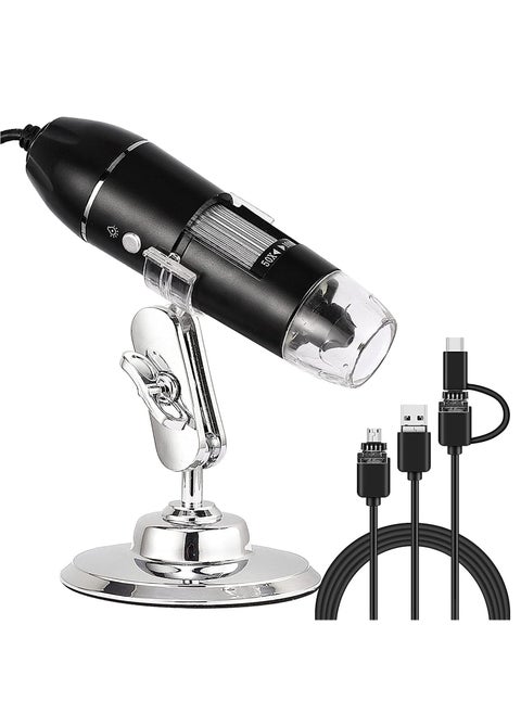 3 in 1 USB Digital Microscope,（Micro + USB + Type-C） 50x to 1600x Microscope Magnifier, Mini Pocket Handheld Microscope Camera with Light, Compatible with Windows 7/8 / 10 and Mac Android