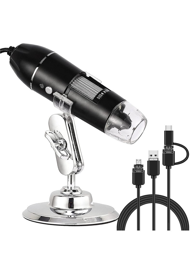Gerenic - 3 in 1 USB Digital Microscope,（Micro + USB + Type-C） 50x to 1600x Microscope Magnifier, Mini Pocket Handheld Microscope Camera with Light, Compatible with Windows 7/8 / 10 and Mac Android - Image 1