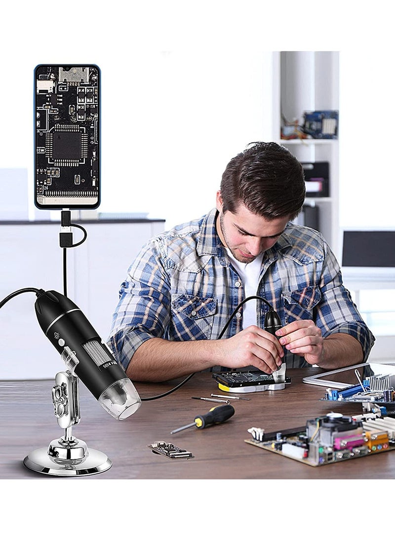 Gerenic - 3 in 1 USB Digital Microscope,（Micro + USB + Type-C） 50x to 1600x Microscope Magnifier, Mini Pocket Handheld Microscope Camera with Light, Compatible with Windows 7/8 / 10 and Mac Android - Image 1