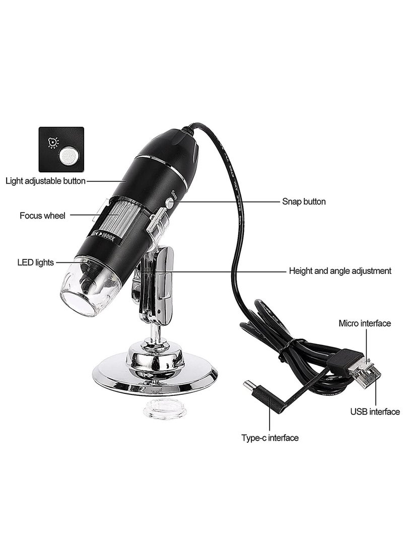 Gerenic - 3 in 1 USB Digital Microscope,（Micro + USB + Type-C） 50x to 1600x Microscope Magnifier, Mini Pocket Handheld Microscope Camera with Light, Compatible with Windows 7/8 / 10 and Mac Android - Image 1