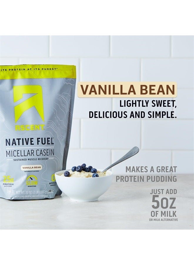 Ascent مسحوق بروتين كازين - 25 جرام مسحوق كازين ميكلي مع نكهات صناعية وصناعية صفر، خالي من الجلوتين، بدون سكر مضاف، 4.9 جرام BCAA، 2.2 جرام ليوسين - حبة فانيليا، 2 باوند - Image 4