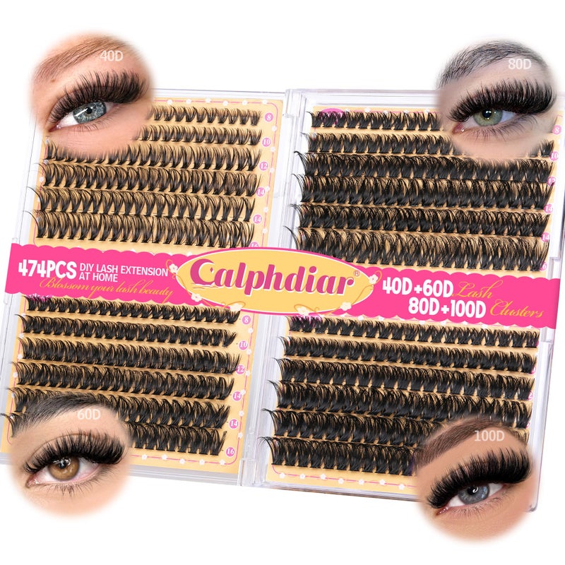 Calphdiar Lash Clusters 40D60D80D100D Eyelash Clusters 474PCS Individual Lashes DCurly Cluster Eyelash Extensions 816MM Wispy Lashes Clusters Volume False Mink Eyelashes DIY Lash Extension