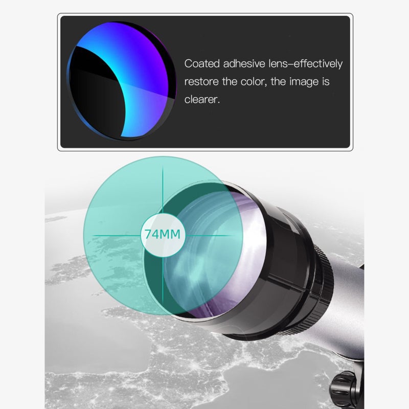 74mm Aperture Telescope with 2 Eyepieces 350-400mm Focal Length, Adjustable Alloy Tripod, Phone Adapter, Carry Case - Refractor Astronomy Telescope with Compass for Travel - Image 5