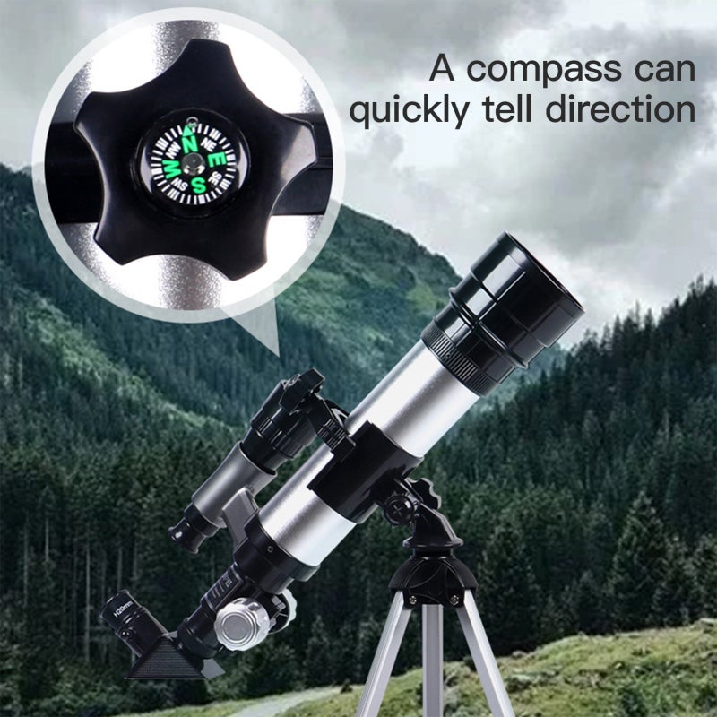 74mm Aperture Telescope with 2 Eyepieces 350-400mm Focal Length, Adjustable Alloy Tripod, Phone Adapter, Carry Case - Refractor Astronomy Telescope with Compass for Travel - Image 2