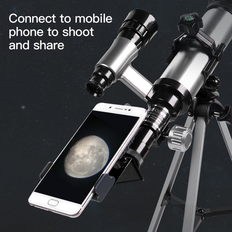 74mm Aperture Telescope with 2 Eyepieces 350-400mm Focal Length, Adjustable Alloy Tripod, Phone Adapter, Carry Case - Refractor Astronomy Telescope with Compass for Travel - Image 4