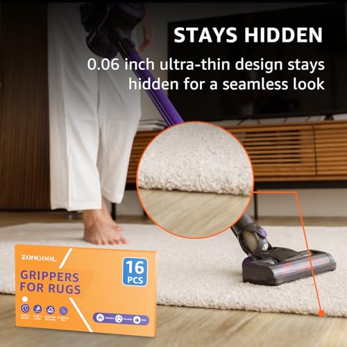 ZONGOOL 16 PCS Rug Tape, Reusable Washable Grippers for Rugs, Double Sided Non-Slip Rug Pads for Hardwood Floors, Rug Stoppers to Prevent Sliding, White - Image 5