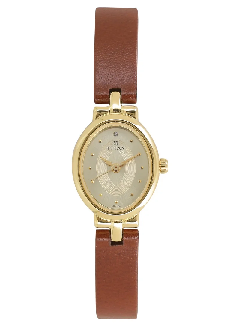 Titan Quartz Analog Champagne Dial Leather Strap Watch for Women
