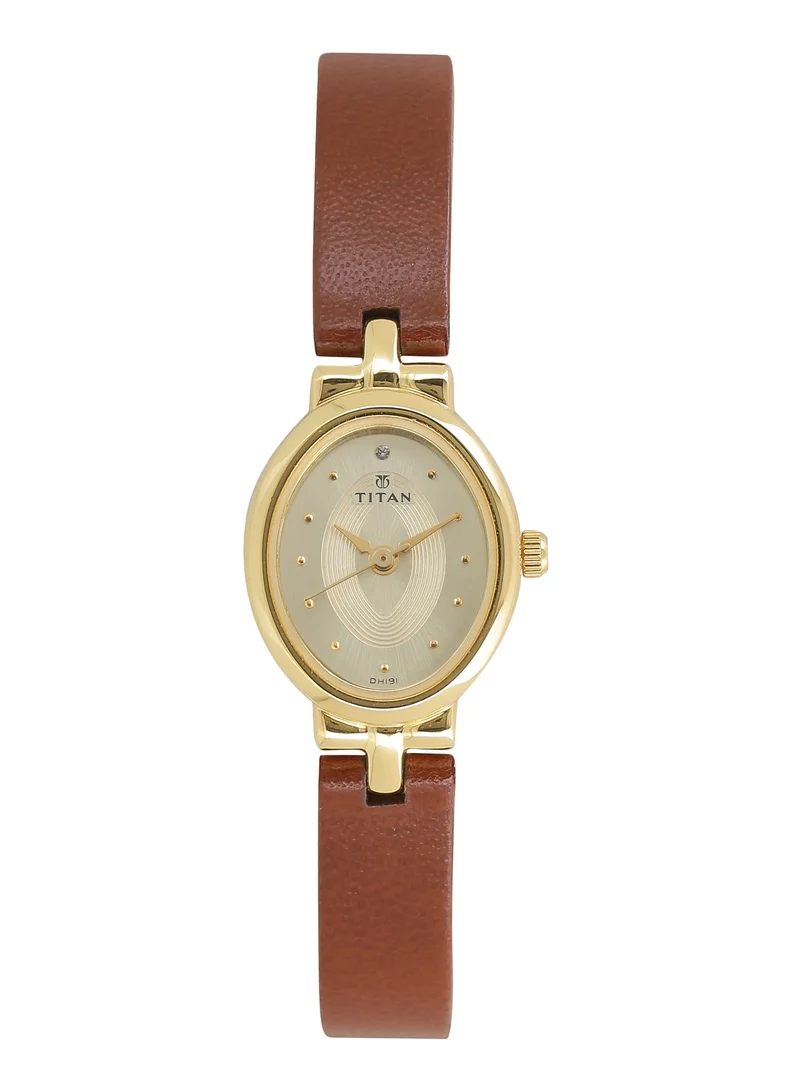 تيتان Titan Quartz Analog Champagne Dial Leather Strap Watch for Women
