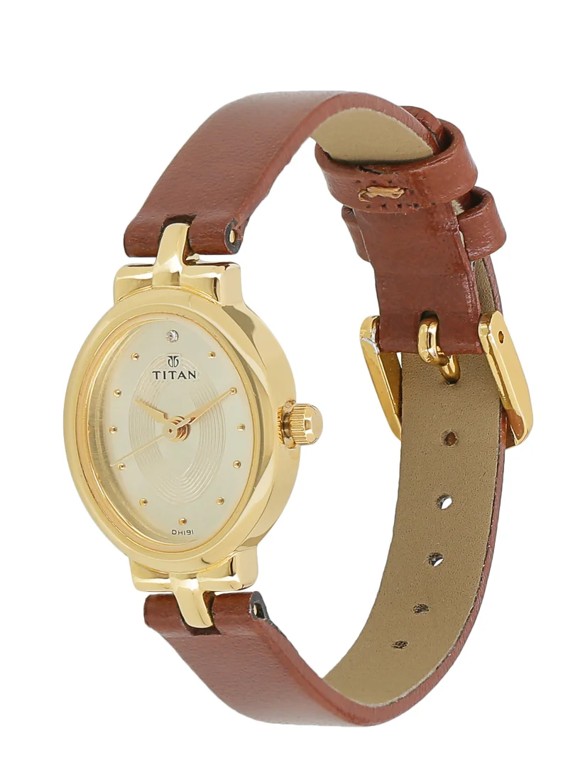 تيتان Titan Quartz Analog Champagne Dial Leather Strap Watch for Women