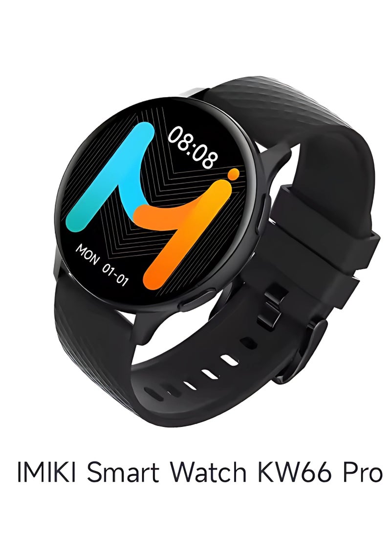 Imiki KW66 Pro Smartwatch – 1.43" AMOLED Round Display, 270mAh Battery, IP67 Waterproof Fitness & Fashion Watch – Black + Black Strap - Image 1