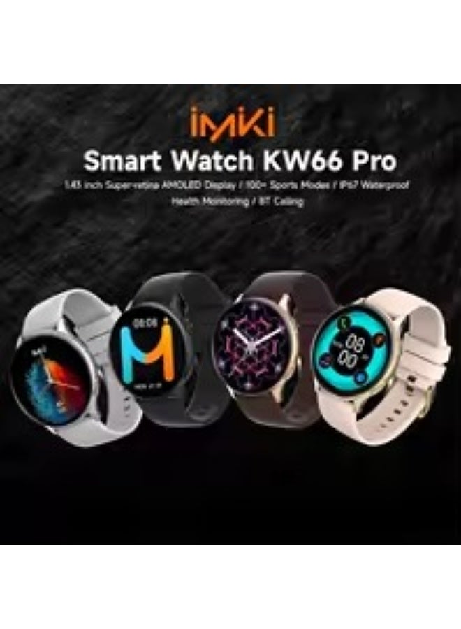 Imiki KW66 Pro Smartwatch – 1.43" AMOLED Round Display, 270mAh Battery, IP67 Waterproof Fitness & Fashion Watch – Black + Black Strap - Image 2