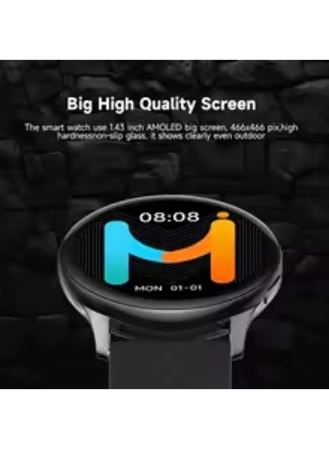 Imiki KW66 Pro Smartwatch – 1.43" AMOLED Round Display, 270mAh Battery, IP67 Waterproof Fitness & Fashion Watch – Black + Black Strap - Image 5