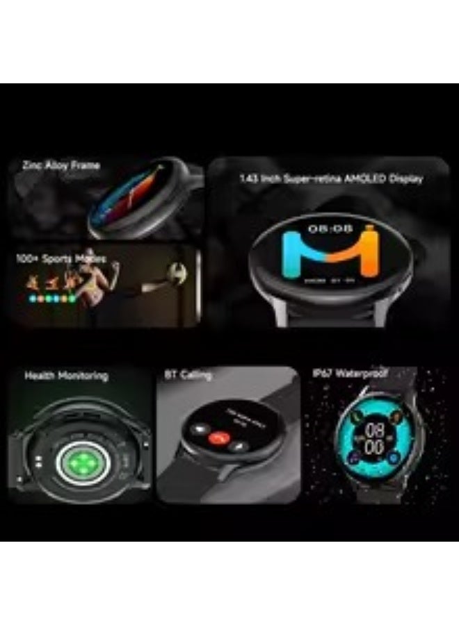 Imiki KW66 Pro Smartwatch – 1.43" AMOLED Round Display, 270mAh Battery, IP67 Waterproof Fitness & Fashion Watch – Black + Black Strap - Image 3