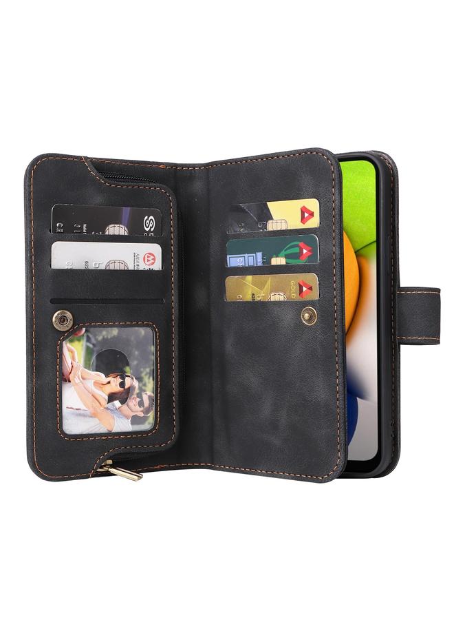 اس-توب جراب لهاتف Samsung Galaxy A03 إصدار الاتحاد الأوروبي متعدد الوظائف بفتحة للبطاقات وسحاب ومحفظة جلدية لهاتف - Image 4