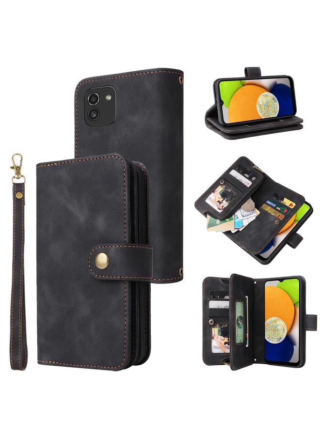 اس-توب جراب لهاتف Samsung Galaxy A03 إصدار الاتحاد الأوروبي متعدد الوظائف بفتحة للبطاقات وسحاب ومحفظة جلدية لهاتف - Image 1