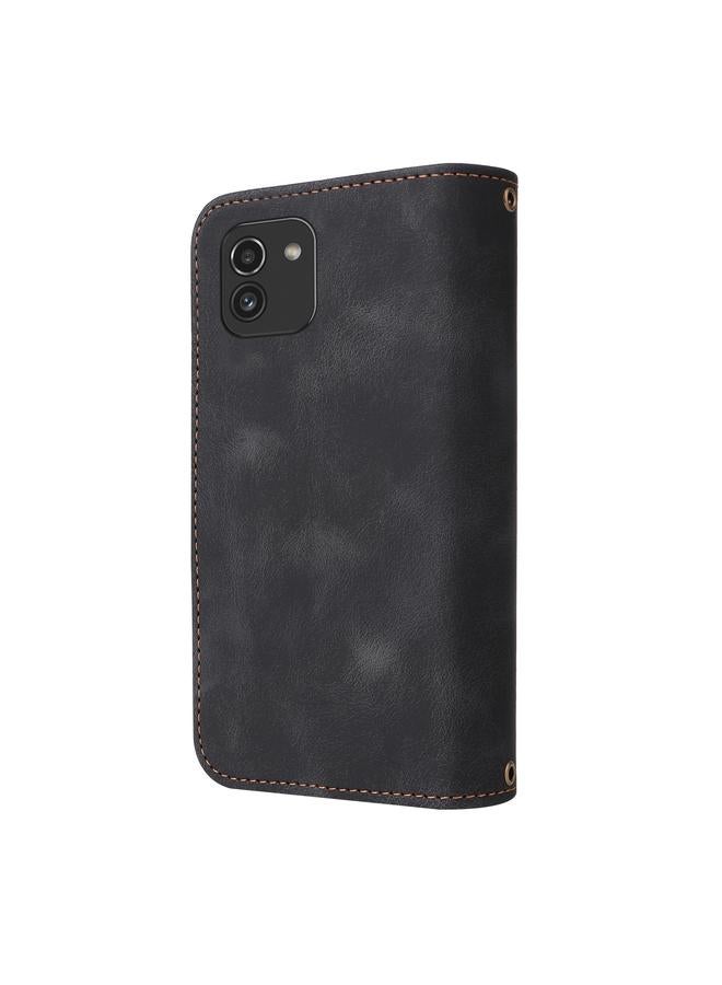 اس-توب جراب لهاتف Samsung Galaxy A03 إصدار الاتحاد الأوروبي متعدد الوظائف بفتحة للبطاقات وسحاب ومحفظة جلدية لهاتف - Image 3